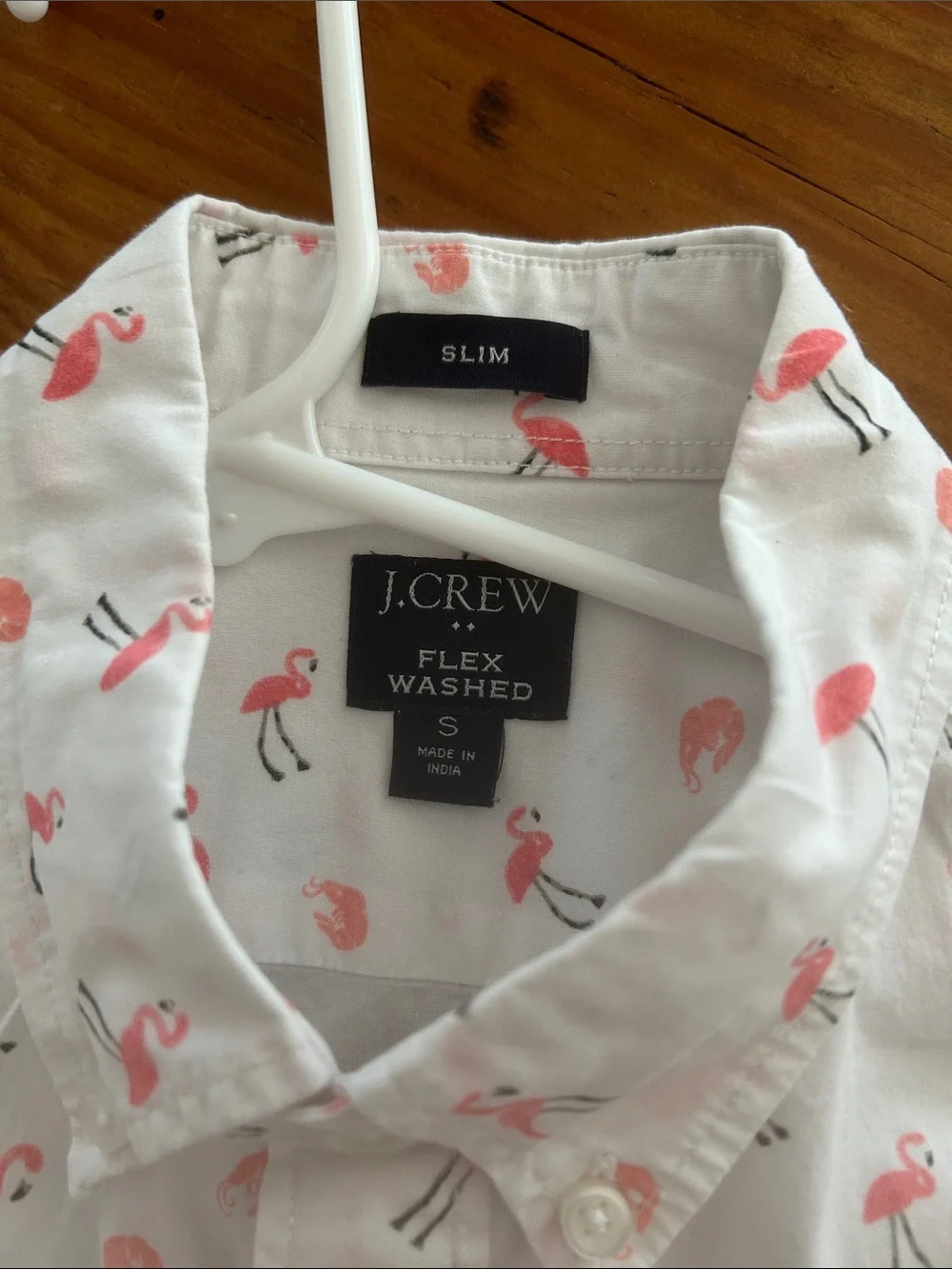 J. Crew White Short-Sleeve Button-Down Shirt with Pink Flamingo Print